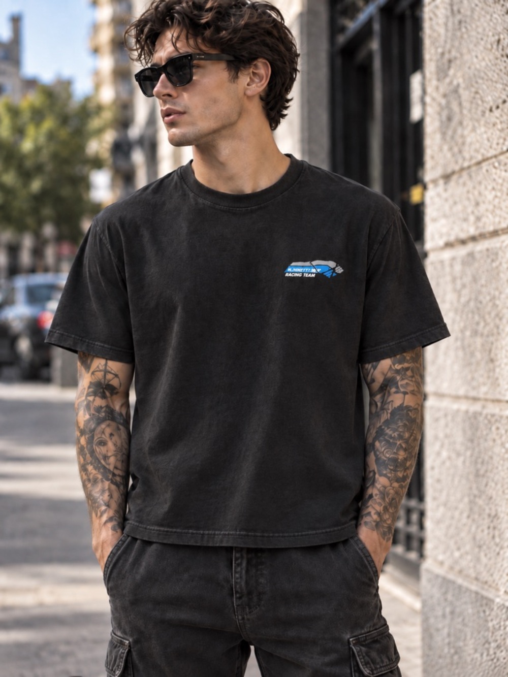 Nonnod Washed Black Racing Graphic Streetwear T-Shirt – One Size / S-M